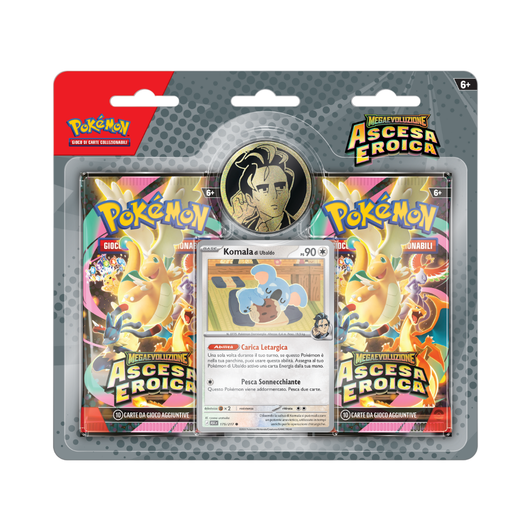 Pokémon Ascesa Eroica – Collezione con Adesivi Ubaldo  | 2 Bustine + Carta Promo (Komala)