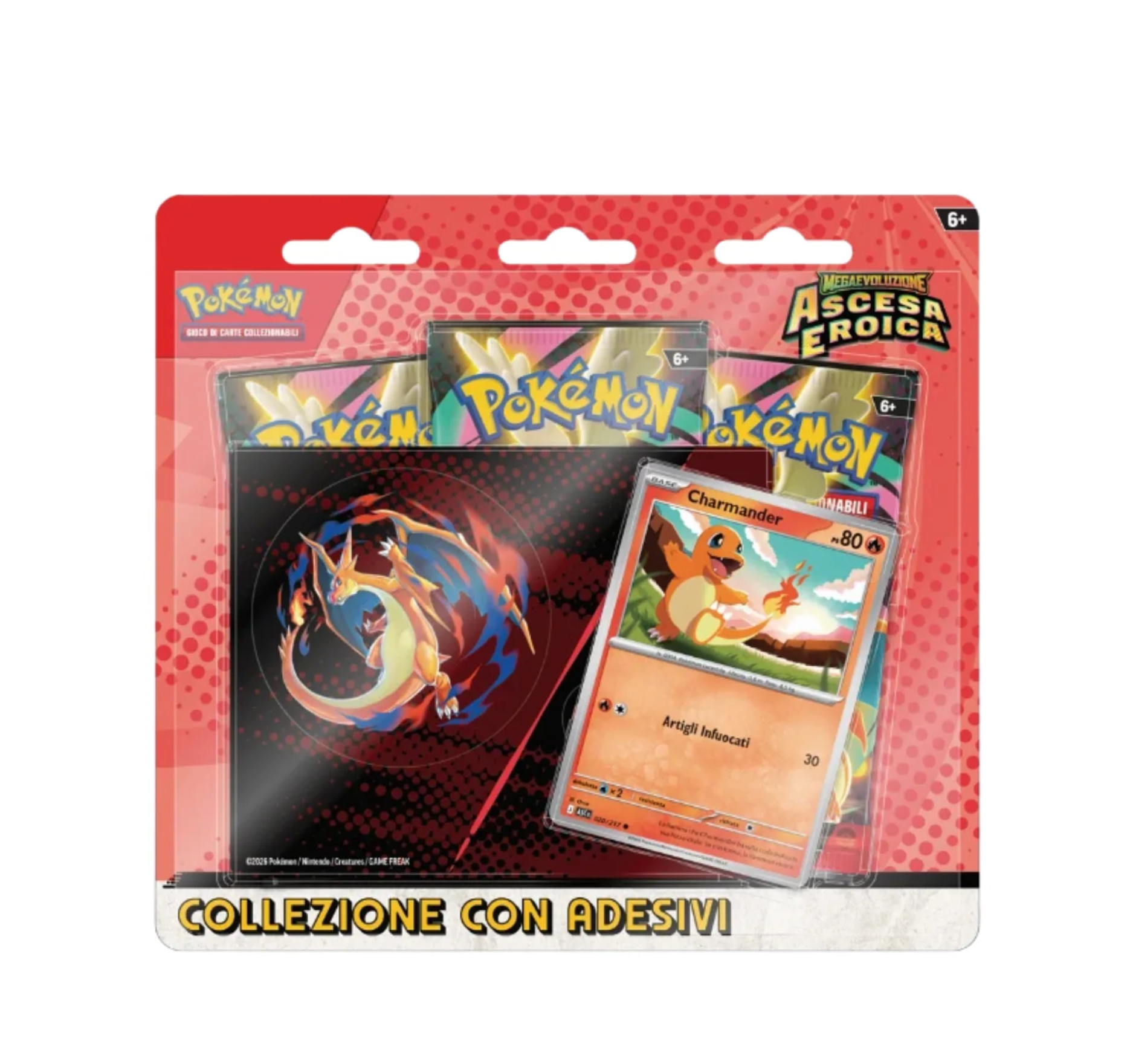 Pokémon Ascesa Eroica – Collezione con Adesivi Charmander | 3 Bustine + Promo